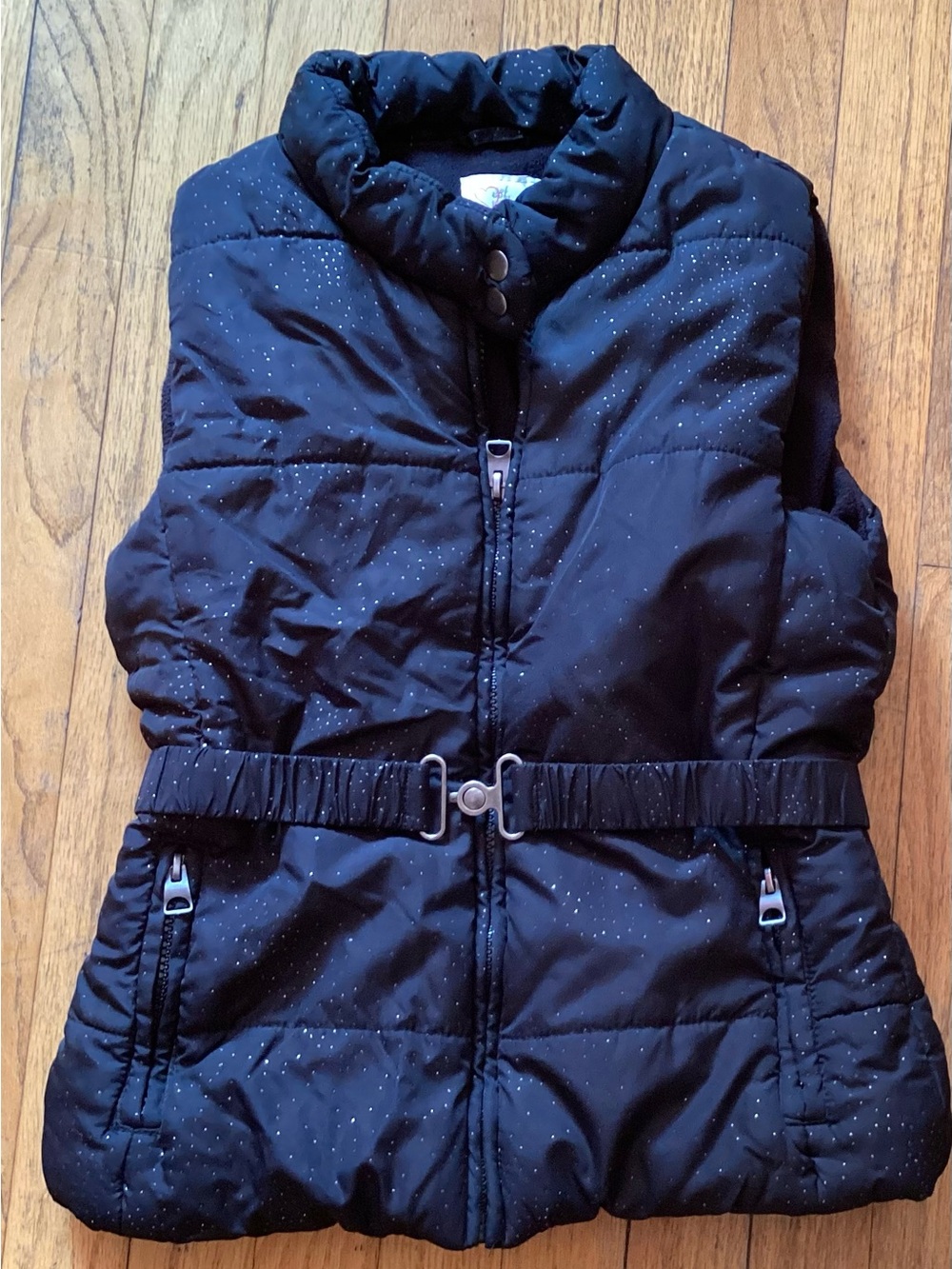 34A 1989 Place Girls Black Quilted Puffer Vest with Belt